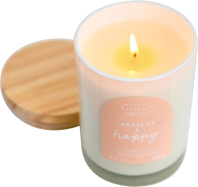 Scented Lidded Glass Soy Candle, Healthy + Happy, 9.3 oz.