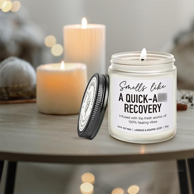 Quick Recovery Get Well Candle, Surgery Recovery Gifts for Women, Men, After Surgery, Get Well Soon, Cancer Comfort Gifts, Funny Hysterectomy, Chemo, Feel Better Gift, Lavender & Eucalyptus Candle