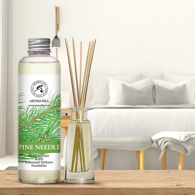 Pine Diffuser Refill 6.8 Fl Oz - Fresh & Long Lasting Fragrance - Scented Reed Diffuser - Diffuser Oil Refill - for Aromatherapy - Home - Office - Air Fresheners w/Natural Essential Pine Needle Oil