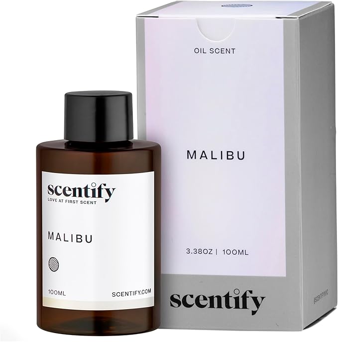 Scentify Malibu Aroma Oil Refill Scent for Oil Diffusers - Lemon, White Tea, Thyme, Cedar, Musk Scents - Luxurious Relaxing Aromatherapy Diffuser Fragrance 100ml, 3.38 oz