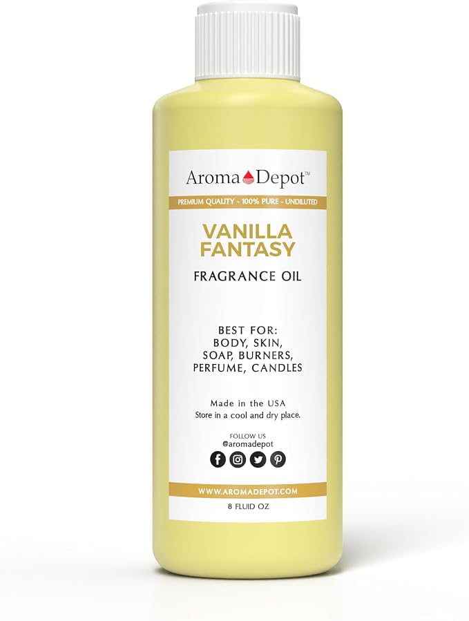 Aroma Depot 8oz / 8 Ounces Vanilla Fantasy Perfume Oil for Making, Body Oil, Soap, Candle Making & Incense. Our Version is a Premium Quality Undiluted & Alcohol Free