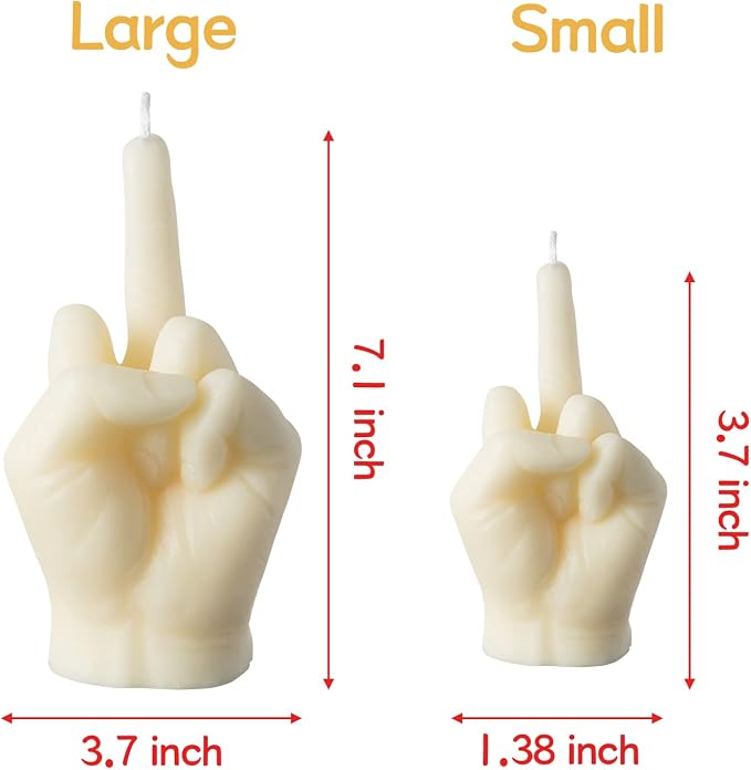6sisc Middle Finger Scented Candle White Large Size Danish Pastel Room Decor Pine Aromatherapy Candle Long Lasting Natural Soy Wax Hand Gesture Fragrance Candlestick for Home Room Supplies 7.1” X 3.7”