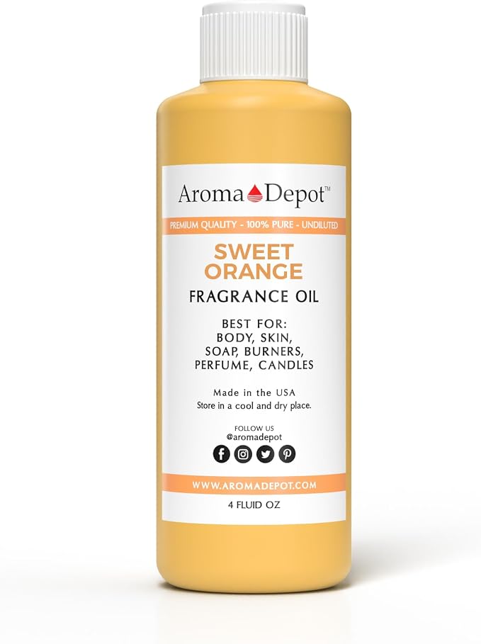 Aroma Depot Sweet Orange Fragrance Oil 4 oz. Perfume Skin Oil, Scented, is Great for Candles, Bath Bombs, Body Butters, Creams & Lotions. Few Drops in The Diffuser, Burners, or Warmers.