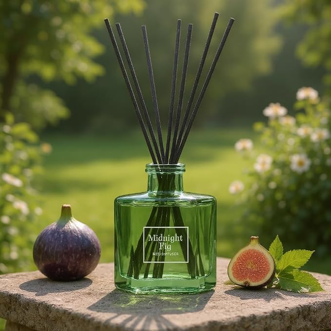Bellevue Reed Diffuser, 6 fl oz Glass Filled Diffuser, Highly Concentrated Fragrances with Essential Oils, Home Fragrance, Scent:Midnight Fig
