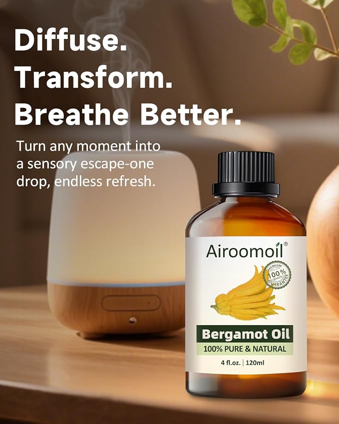 Pure Bergamot Essential Oil – 100% Natural Citrus Oil for Diffuser, DIY Candles, Soap Making, Massage & Aromatherapy, 4 fl oz (120 ml) Large Capacity – Fresh Uplifting Scent