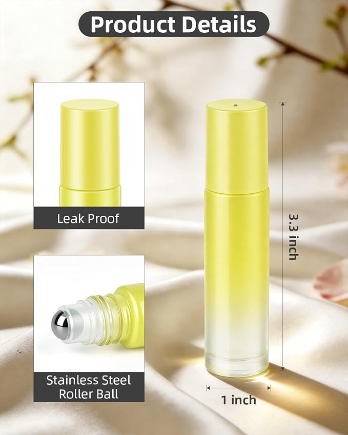sungwoo 4 Pack Roller Bottles, 10 ml Essential Oil Glass Roller Bottles with Stainless Steel Roller Balls Yellow-Gradient