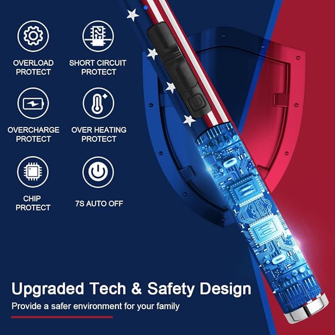 SUPRUS Electric Lighter Candle USB Type C Rechargeable with LED Battery Display and Safety Switch Windproof Souvenir for Independence Memorial and Veterans Day(American Flag)