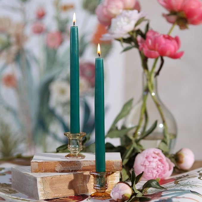 Big Dipper Wax Works Forest Green Hand-Dipped Beeswax Taper Candles – 12” x 7/8”, 2-Pack, 100% Pure Beeswax, Long Burning, Clean, Cotton Wick, Handmade in USA, Home Décor & Wedding Candles