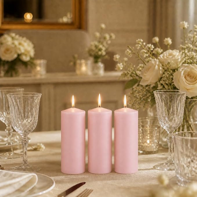 yummi 3" x 6" Light Rose Round Pillar Candles - 3 per Pack