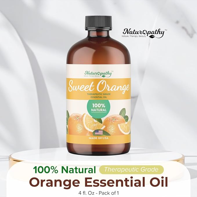 Naturopathy Sweet Orange Essential Oil Therapeutic Grade Premium Quality Oil with Glass Dropper - Huge 4 fl. Oz - Perfect for Aromatherapy and Relaxation
