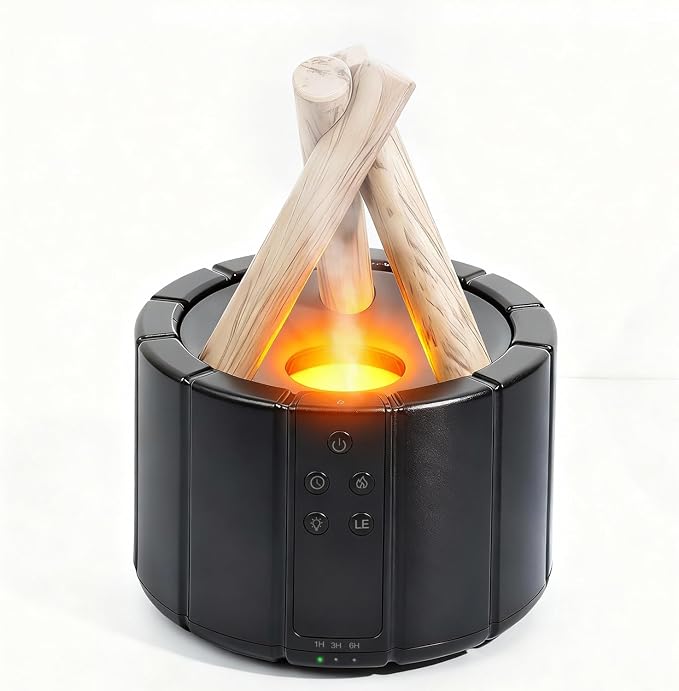 Campfire Flame Diffuser for Essential Oils, 250ml Ultrasonic Cool Mist Aromatherapy Humidifier with Remote Control, 7-Color LED Lights, Timer & Auto-Off for Home, Office & Bedroom (Black)
