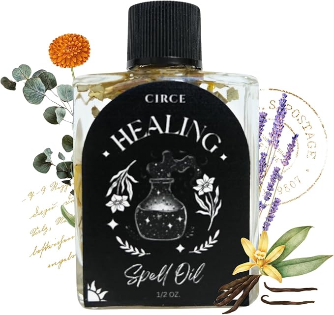 CIRCE Healing Spell Oil - Invite Peace & Emotional Balance - Add to Bath, Use in Rituals, Wear as Fragrance to Align with Desires - Coconut Oil, Calendula Herb, Eucalyptus & Lavender - 1/2oz
