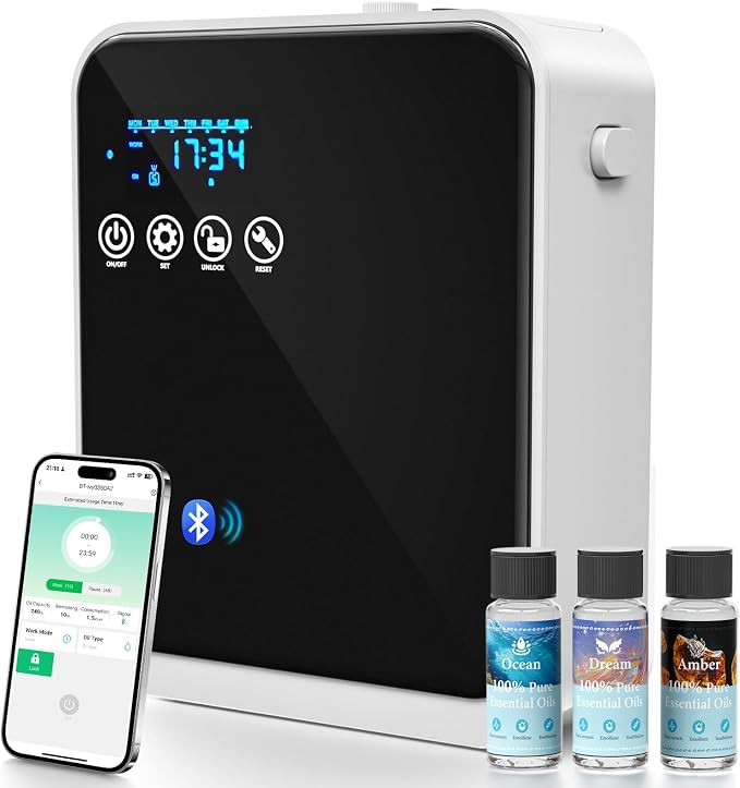 Waterless Essential Oil Diffuser,Hotel Home Aromatherapy Scent Diffuser with APP Control & Touch Screen,Auto Timer,250ml,Cover 1500 sq.ft|Whole House,Large Room Air Freshener for Home,Office,Classroom