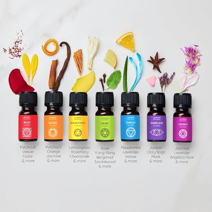 7 Chakra Essential Oil Diffuser Blend Gift Set by Aromafume | 7X 10ml/0.33 fl oz |Aromatherapy Oils for Meditation, Chakra Balance| Yoga & Reiki Gifts| Essential Oil Set for Plexus, Root Chakra
