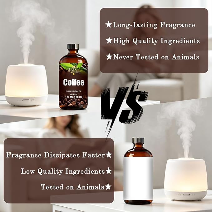 Coffee Essential Oil, Coffee Oil 4 Fl Oz 120ml for Diffuser Yoga Soap & Candle Making – with 0.33 Oz Roller Ball & Dropper YHSESSE Essential Oils
