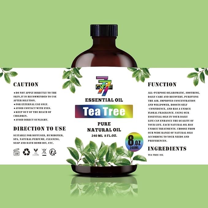 Tea Tree Essential Oil, Tea Tree Oils, for Diffuser, Cleaning, Humidifier, DIY Candles, Soap, Home, Gift, Essential Oil, GV77ZF Tea Tree Fragrance Oil - 8 fl oz (240 ml)