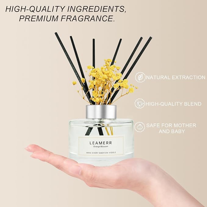 Reed Diffuser Set,7 fl oz (210 ml), Orange Blossom Scent Oil Diffusers with 6 Reed Sticks,Home Fragrance Reed Diffuser for Bathroom Shelf Decor