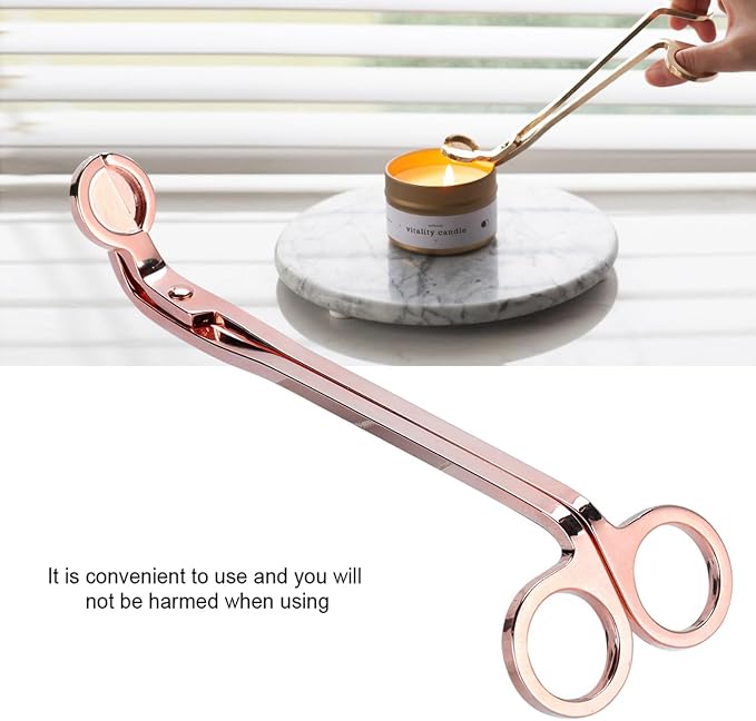 Stainless Steel Candle Wick Trimmer, 6.9 Inch Length Rounded Tips Candle Snuffer for Safe Wick Clipping and Candle Care (Rose Gold)
