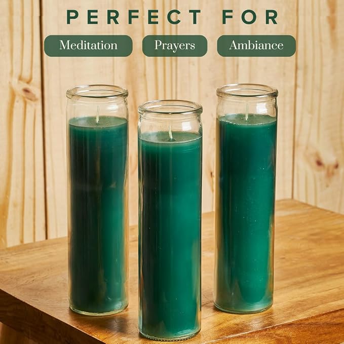 Simply Soson 2x8 inch Green Devotional Candles in Glass Jar - 1 Piece - 90 Hours – Prayer Candle - Tall Pillar Candles for Religious, Memorials, Party Decor