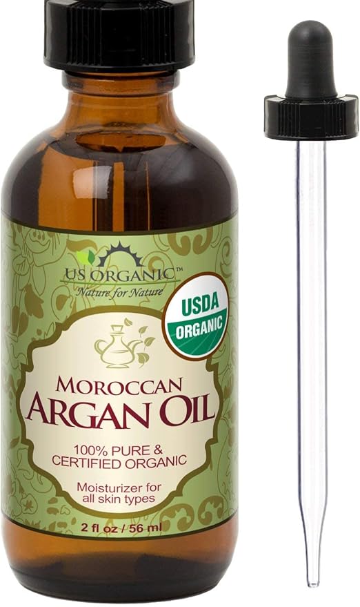 US Organic Moroccan Argan Oil, USDA Certified Organic,100% Pure & Natural, Cold Pressed Virgin, Unrefined, 2 Oz in Amber Glass Bottle, for Hair treatment, Skin, Nail, Cuticle, Sourced from Morocco.