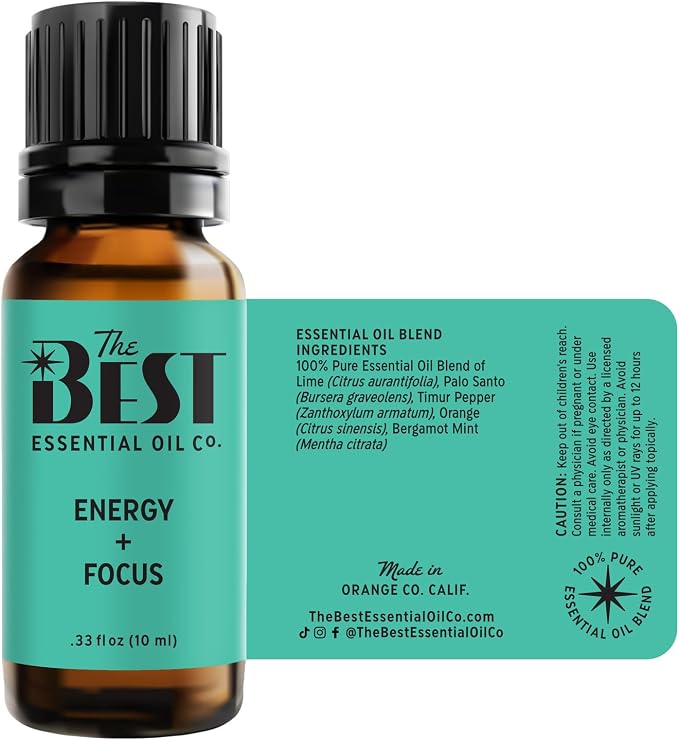 The Best Energy + Focus Essential Oil Blend- Premium Grade- 100% Pure & Natural for Aromatherapy, Diffuser, Spa, Massage, Air Freshener- 10 ml (.33 fl oz)