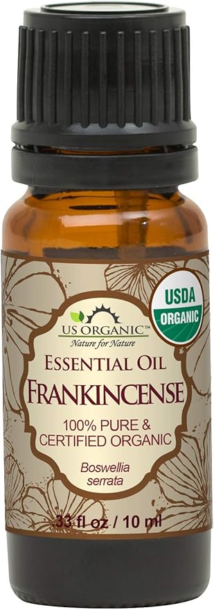 US Organic 100% Pure Frankincense Essential Oil, USDA Certified Organic, Steam Distilled, Boswellia serrata, Sourced from India, Topically or in Diffuser, Perfect for Aging Skin, All skin type (10 ml)