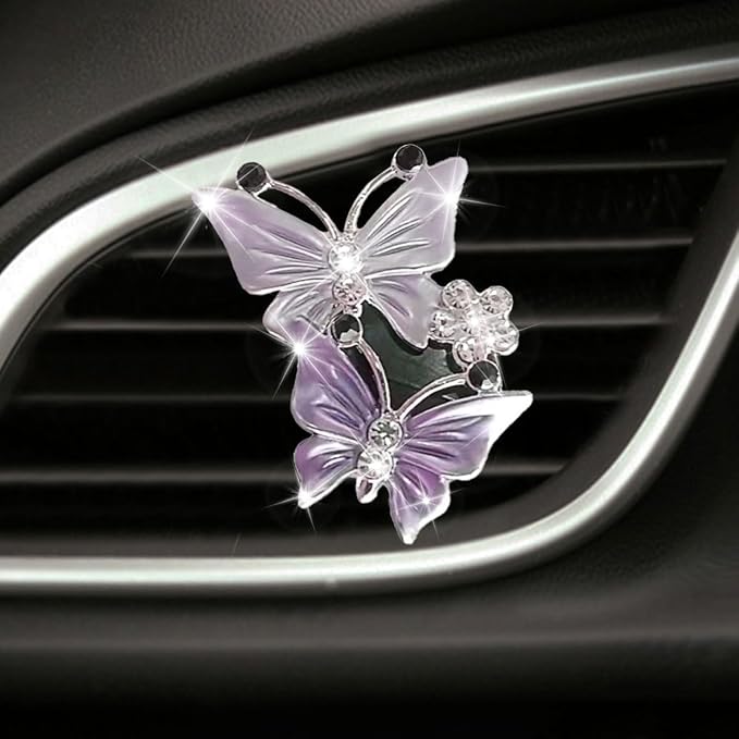 ZIMISI Car Vent Clip, Dual Butterfly Air Vent Clips, Bling Diamond Car Diffuser Clips, Cute Air Conditioning Outlet Decoration, Butterfly Car Accessories for Women (1Pc/Purple)