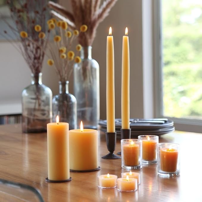 Big Dipper Wax Works Natural Honey Hand-Dipped Beeswax Taper Candles – 12” x 7/8”, 2-Pack, 100% Pure Beeswax, Long Burning, Clean, Cotton Wick, Handmade in USA, Home Décor & Wedding Candles