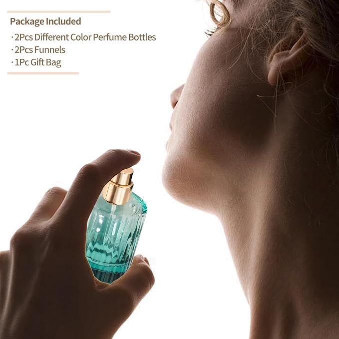 Perfume Bottle Atomizer 30ML Refillable Fine Mist Spray Bottles, Empty Glass Essential Oil Container for Travel, Handbag or Date, With Storage Bag & Funnels(Modern)