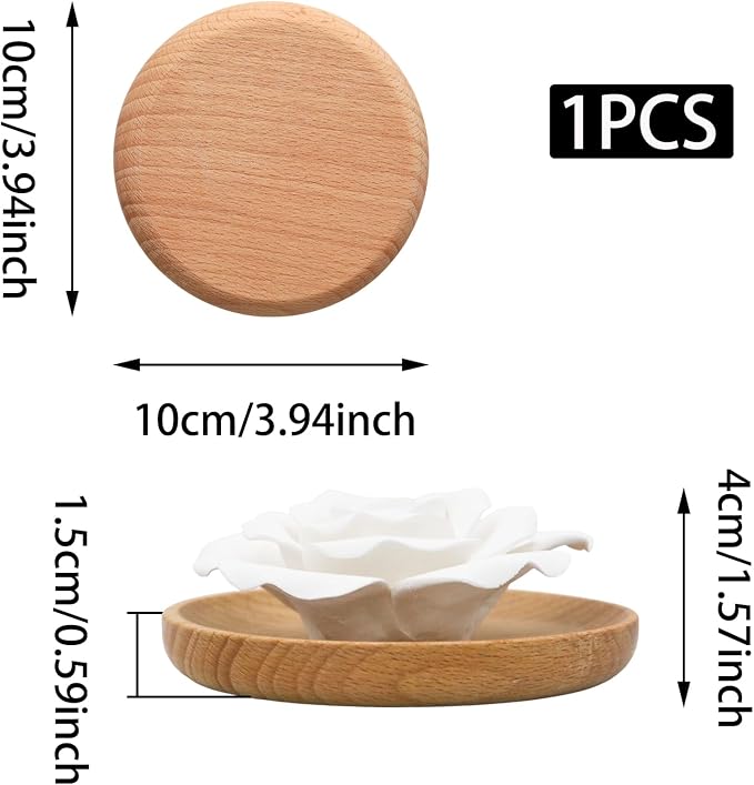 Handmade Flower Rose Ceramic Essential Oil Mini Diffuser, Non-Electric Passive Aromatherapy Diffuser, Decorative Diffusers for Desk/Office/Home Room/Gift (Wooden Pallet)