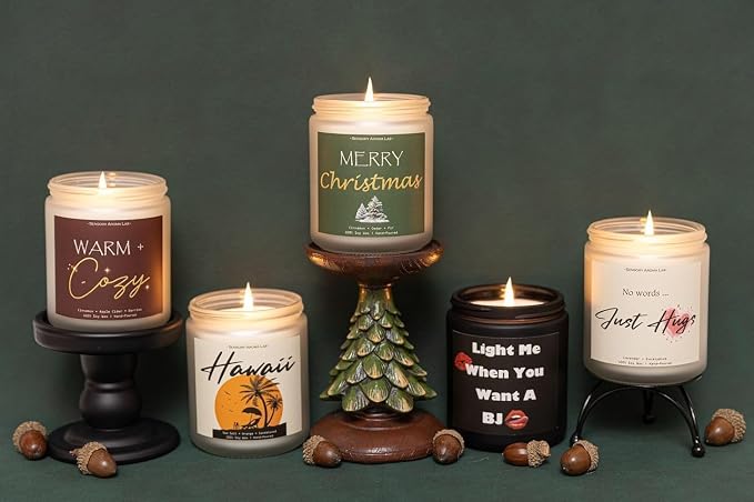 Sandalwood Soy Wax Candle, 7OZ - Gifts for Him, Birthday Gifts for Men, Funny Gift for Men, Novelty Gift for Boyfriend, Husband, Light Me When You Want a B*J