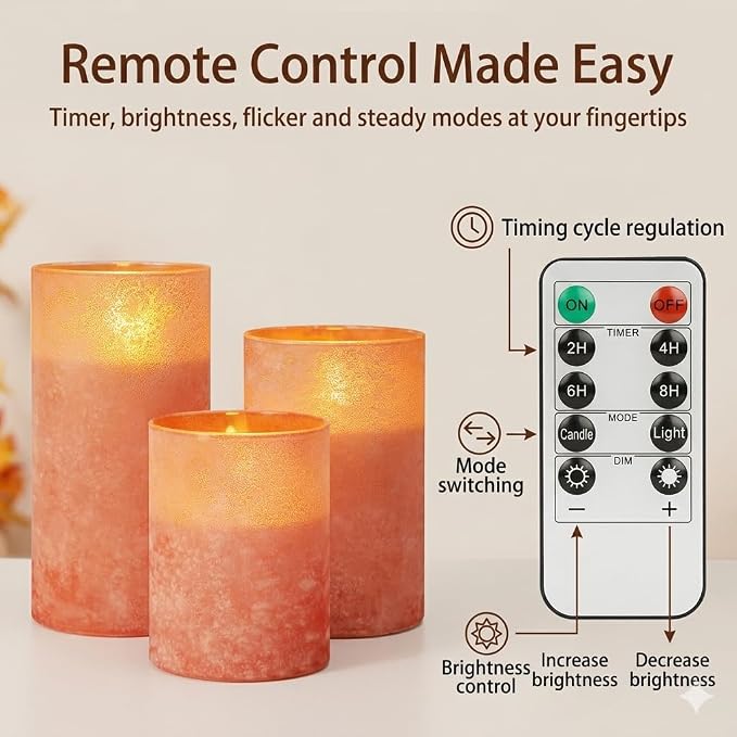 ANGELLOONG Orange Flameless Candles with Remote for Fall Decor, Burnt Orange Real Wax LED Pillar Lights, Flickering Battery Operated Fake Candles for Halloween Christmas Decor