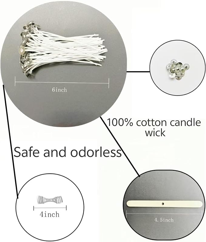 6 Inch 100Pcs Candle Wicks,100pcs Candle Wick Stickers,Candle Wick Centering Device,20 Pcs Metal Sustainer Tabs,5pcs Candle Wick Holder Materiales para Hacer Velas