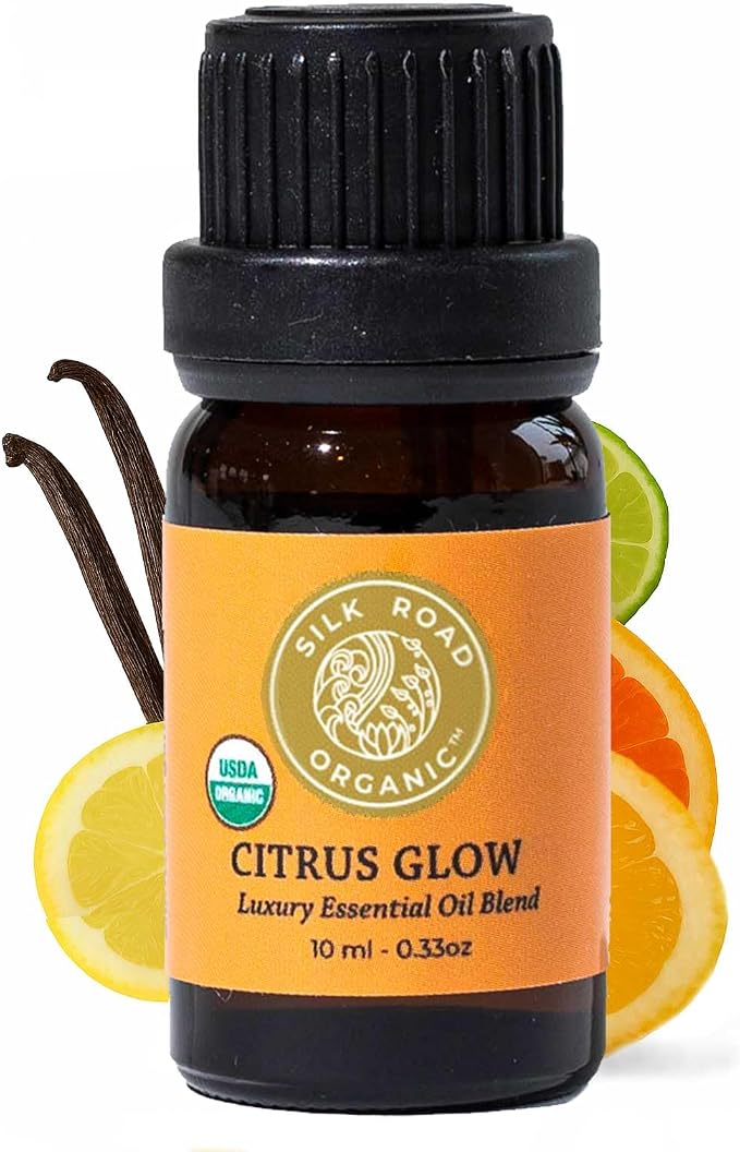 Silk Road Organic Citrus Glow Essential Oil Revive Blend for Stress, Energy & Focus | USDA Certified Citrus & Vanilla - 10 ml Dropper