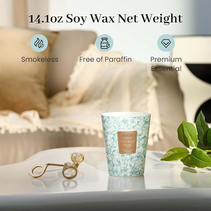 M&SENSE Fresh Sage Citrus Scented Soy Candle, 3 Wick Highly Scented 14.1 Oz 75H, Aromatherapy Christmas Gift for Women and Men