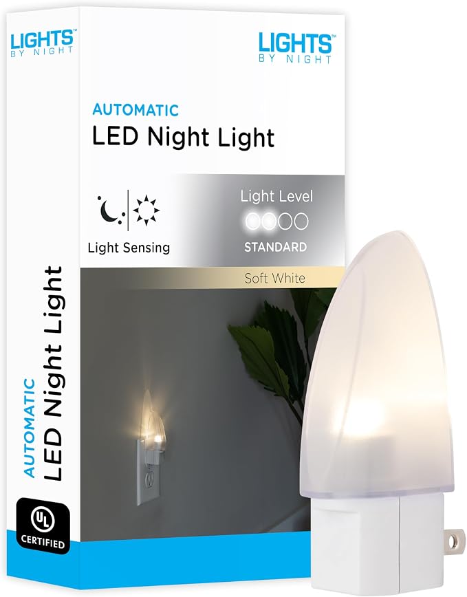 Lights by Night Plug in LED Night Light, Nightlight Plug into Wall, Dusk to Dawn Sensor, Warm White, Bedroom, Bathroom, Nursery, Hallway, Kitchen, UL Safety Listed, 11375