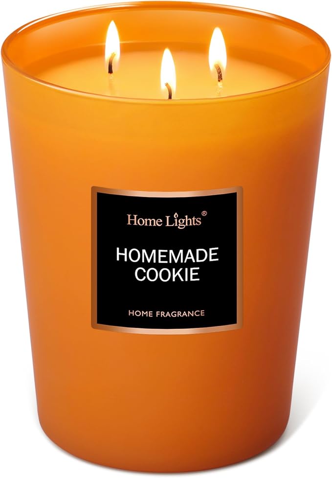 HomeLights Scented Candles, Large Jar Aromatherapy, Natural Soy Wax, 130 Hours Long Burning Gift, Homemade Cookie
