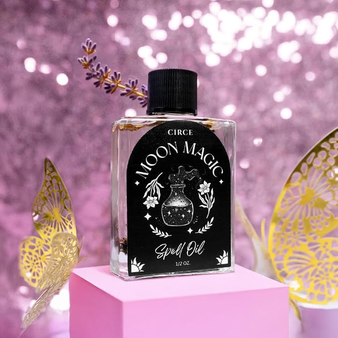 CIRCE Moon Magic Spell Oil - Invite Intuition & Reflection - Add to Bath, Use in Rituals, Wear as Fragrance to Align w/Desires - Coconut Oil, Lemon Balm & Dandelion Herbs - 1/2oz