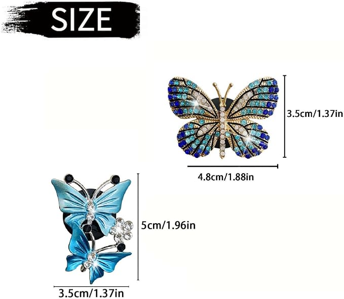 4 Pcs Blue Bling Butterfly Car Air Fresheners Vent Clips Diffuser Vent Clip Rhinestone Diamond Decoration Car Interior Decor Cute Accessories for Women, Automotive Air Fresheners（2 styles）