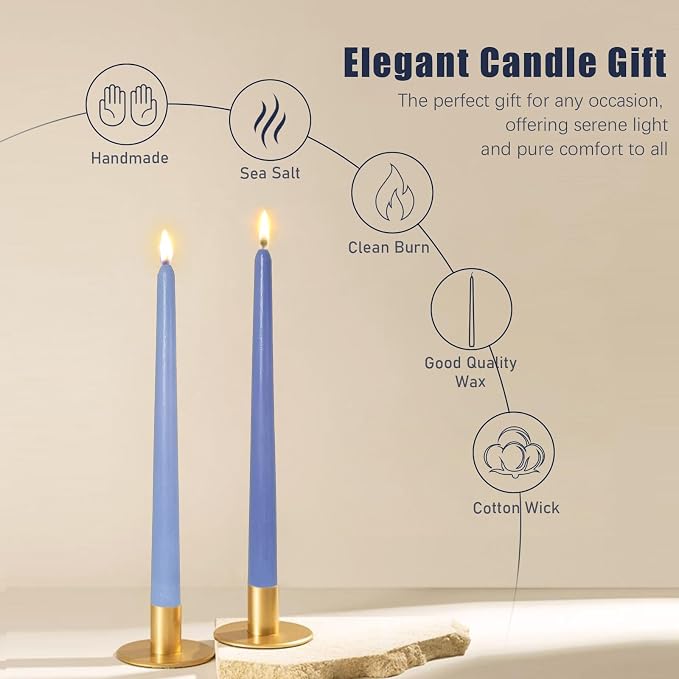 Candlesticks Long Taper Candle,Sea Salt Scented 10 Inches Gradient Blue Candle Sticks Smokeless Tapered Candles for Home Décor Holiday Gifts