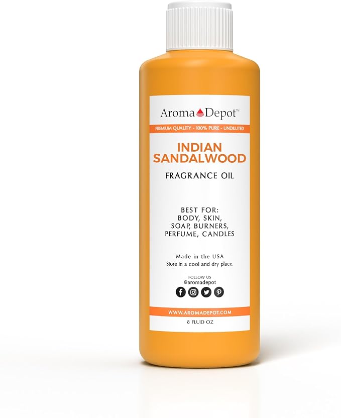 Aroma Depot Indian Sandalwood Perfume/Body Oil (7 Sizes) Our Interpretation, Premium Quality Uncut Fragrance Oil (8 Ounce Plastic Bottle (240ml))