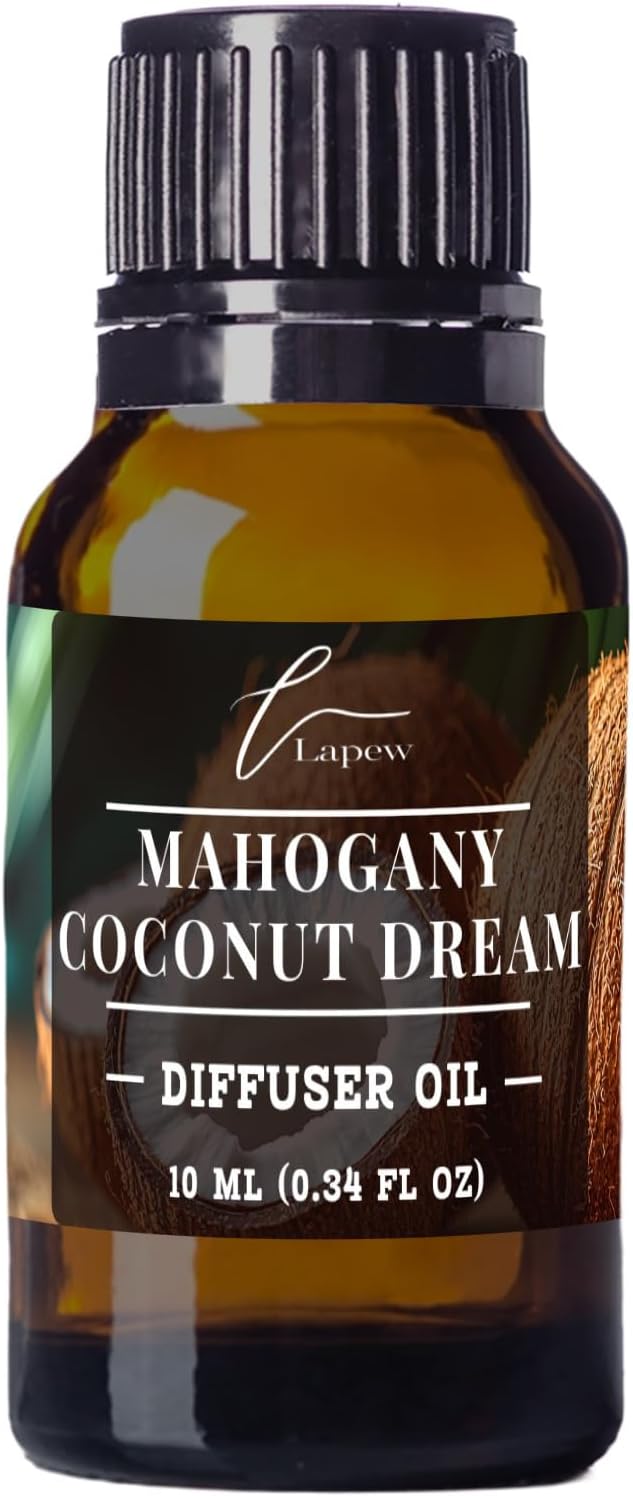 Lapew Mahogany Coconut Waterless Diffuser Oil | Fragrance Oil for Nebulizer & Cold Air Diffusers | Scented Home Oil | 0.34 fl oz