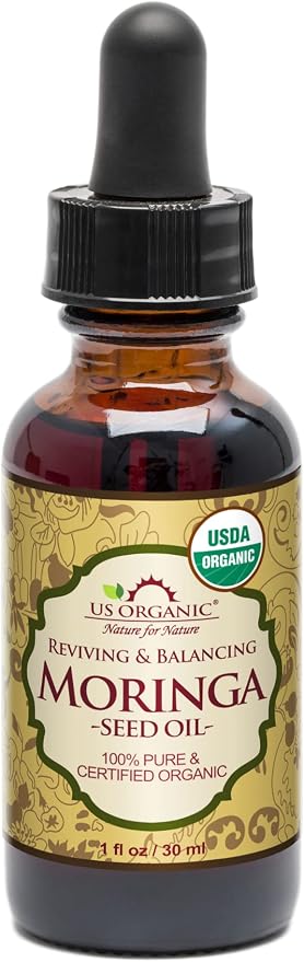 US Organic Moringa Oil, USDA Certified 100% Pure, Cold Pressed & Unrefined Non GMO, Vegan Oil, Natural Moisturizer for Skin, Face, Body, Hair, Good for Hair Growth, Fine Lines, Wrinkles (1 oz (30 ml))