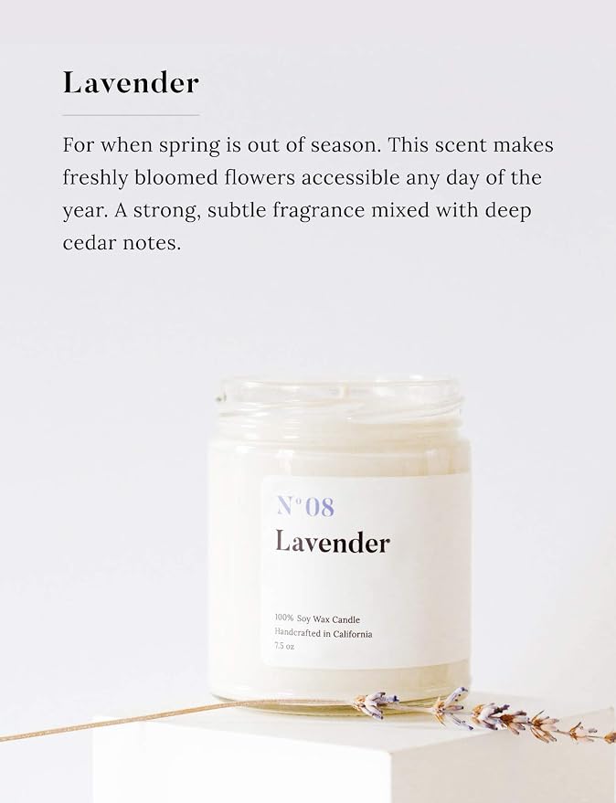 Mia's Co Lavender Scented Candle, Handmade with Natural Soy Wax and Cotton Wicks, 7.5 oz Minimalist Aromatherapy Candle for Home, Long Lasting Burning for Stress Relief, Candle Gift for Women