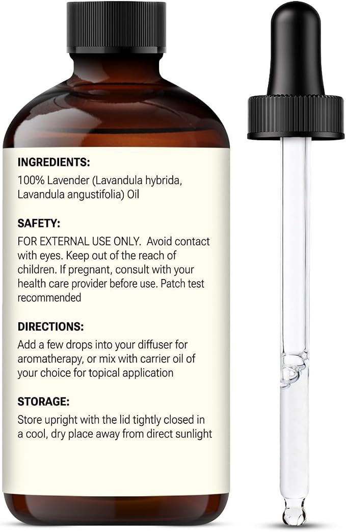 Lavender Essential Oil – Lavender Oil for Diffuser, Aromatherapy, Sleep, Skin & Hair – Large 4 fl oz with Glass Dropper – ROOTED & RAW