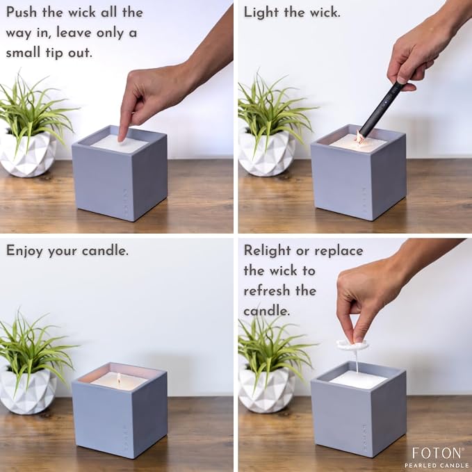 Foton Pearled Candle Le Cube Concrete Vase Set 16 Oz Square - Misty Monte Scented - Refillable Jar Scented Candle Sand Wax with 15 Wicks - Natural Non-Toxic Decorative Candles for Home