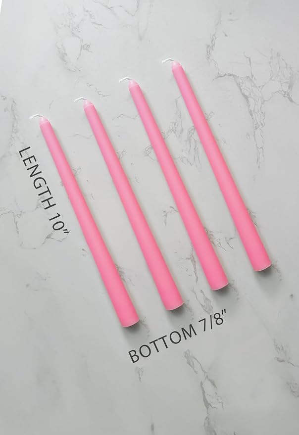 10" Classic Taper Candles, Pink, 12-Pack, 7-8 Hours Long Burning, Unscented Tall Candlesticks