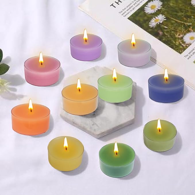 Scented Tea Light Candles 12 Pack Gradient Green Hand Poured Smokeless Small Round Candles in Clear Cups for Romantic Dinners Wedding Centerpieces Cozy Evenings