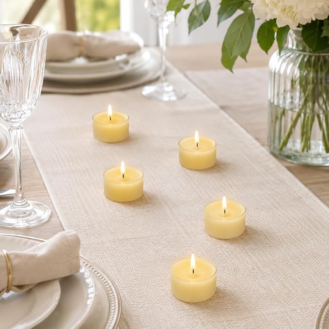 Beige Tea Lights Set of 24, Vanilla Scented Tealight Candles, Handmade Tea Candles, Long Burning Tealights for Romantic Wedding Home Decor Gift