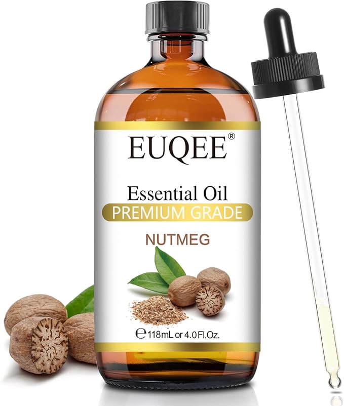 EUQEE Nutmeg Essential Oil 118ML Large Capacity Nutmeg Oil Premium Aromatherapy Essential Oils with Glass Dropper for Candle Making, Soap Making-4oz